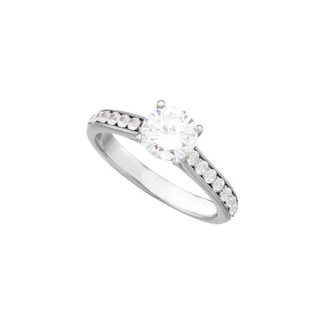 Cubic Zirconia Engagement Ring- The Stacey Michelle (Round with Pave Band & Peeekaboo Bezel Accents) - Image 3