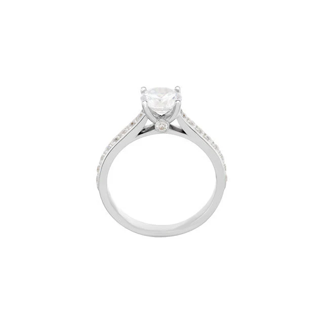 Cubic Zirconia Engagement Ring- The Stacey Michelle (Round with Pave Band & Peeekaboo Bezel Accents) - Image 4