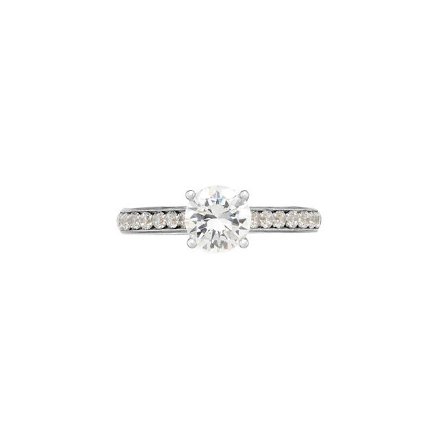 Cubic Zirconia Engagement Ring- The Stacey Michelle (Round with Pave Band & Peeekaboo Bezel Accents) - Image 5
