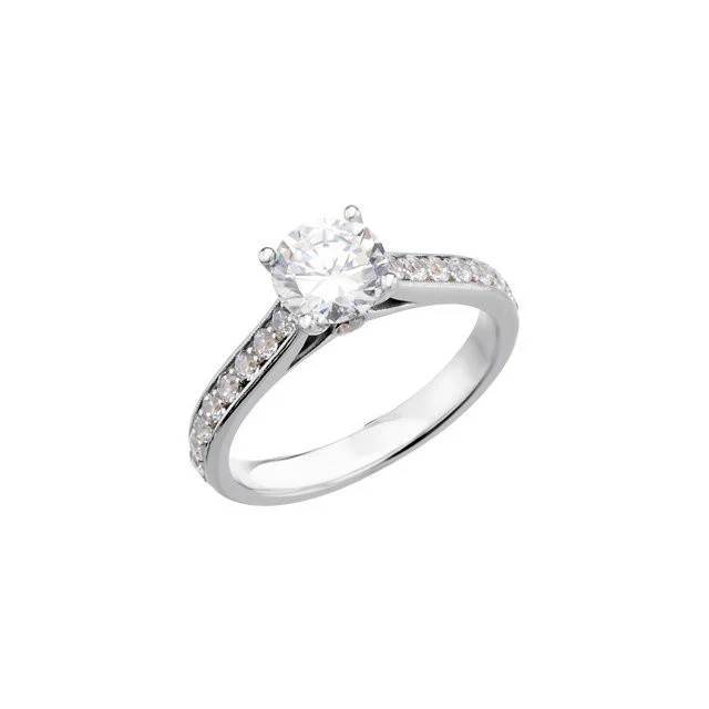 Cubic Zirconia Engagement Ring- The Stacey Michelle (Round with Pave Band & Peeekaboo Bezel Accents) - Image 7