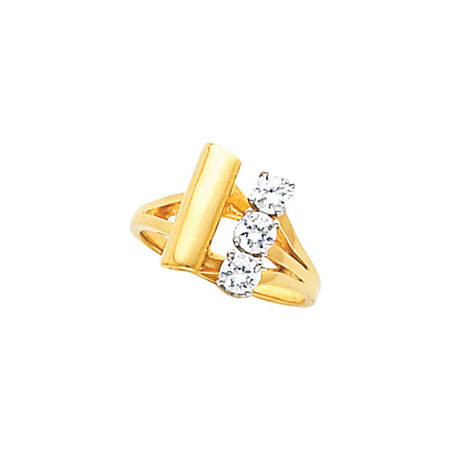Cubic Zirconia Engagement Ring- The Tamika (0.75 TCW Round Elevated Multi-Prong 3-Stone Fashion Ring with Swooping Split-Band) - Image 3