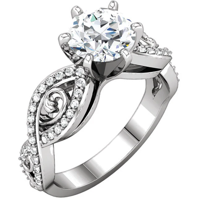 Cubic Zirconia Engagement Ring- The Tanya (0.25-1.0 Carat Round Curlicue Split-Band Pave) - Image 3
