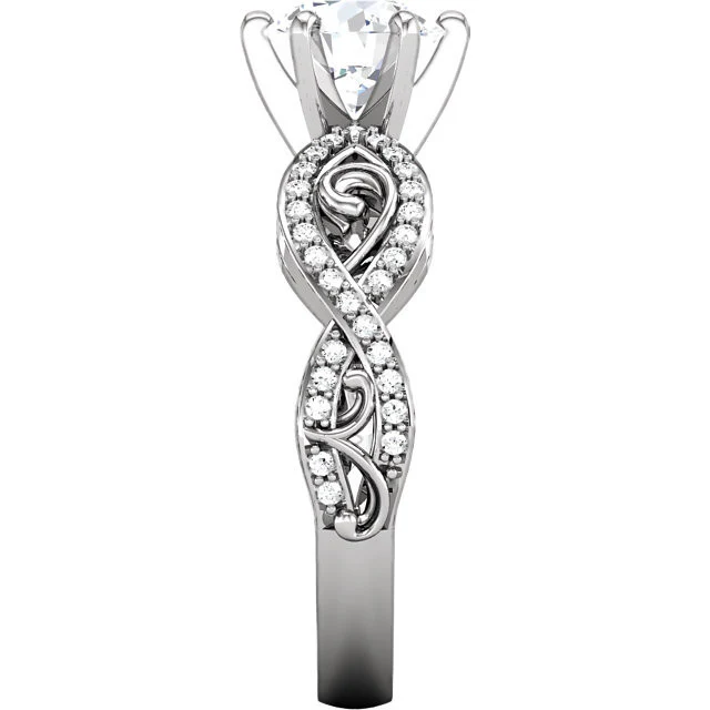 Cubic Zirconia Engagement Ring- The Tanya (0.25-1.0 Carat Round Curlicue Split-Band Pave) - Image 4