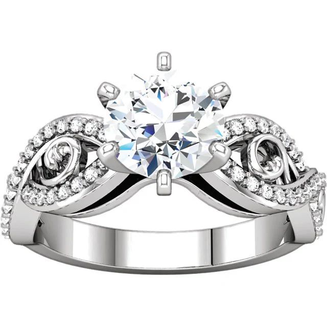 Cubic Zirconia Engagement Ring- The Tanya (0.25-1.0 Carat Round Curlicue Split-Band Pave) - Image 5