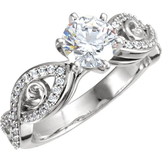 Cubic Zirconia Engagement Ring- The Tanya (0.25-1.0 Carat Round Curlicue Split-Band Pave) - Image 7