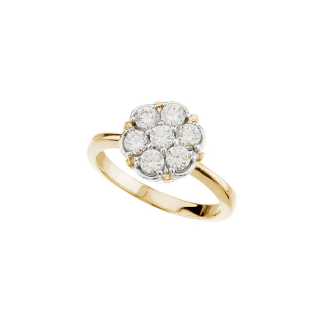Cubic Zirconia Engagement Ring- The Tasha  (1.05 TCW 7-Stone Cluster-Style Two-Tone Option) - Image 3