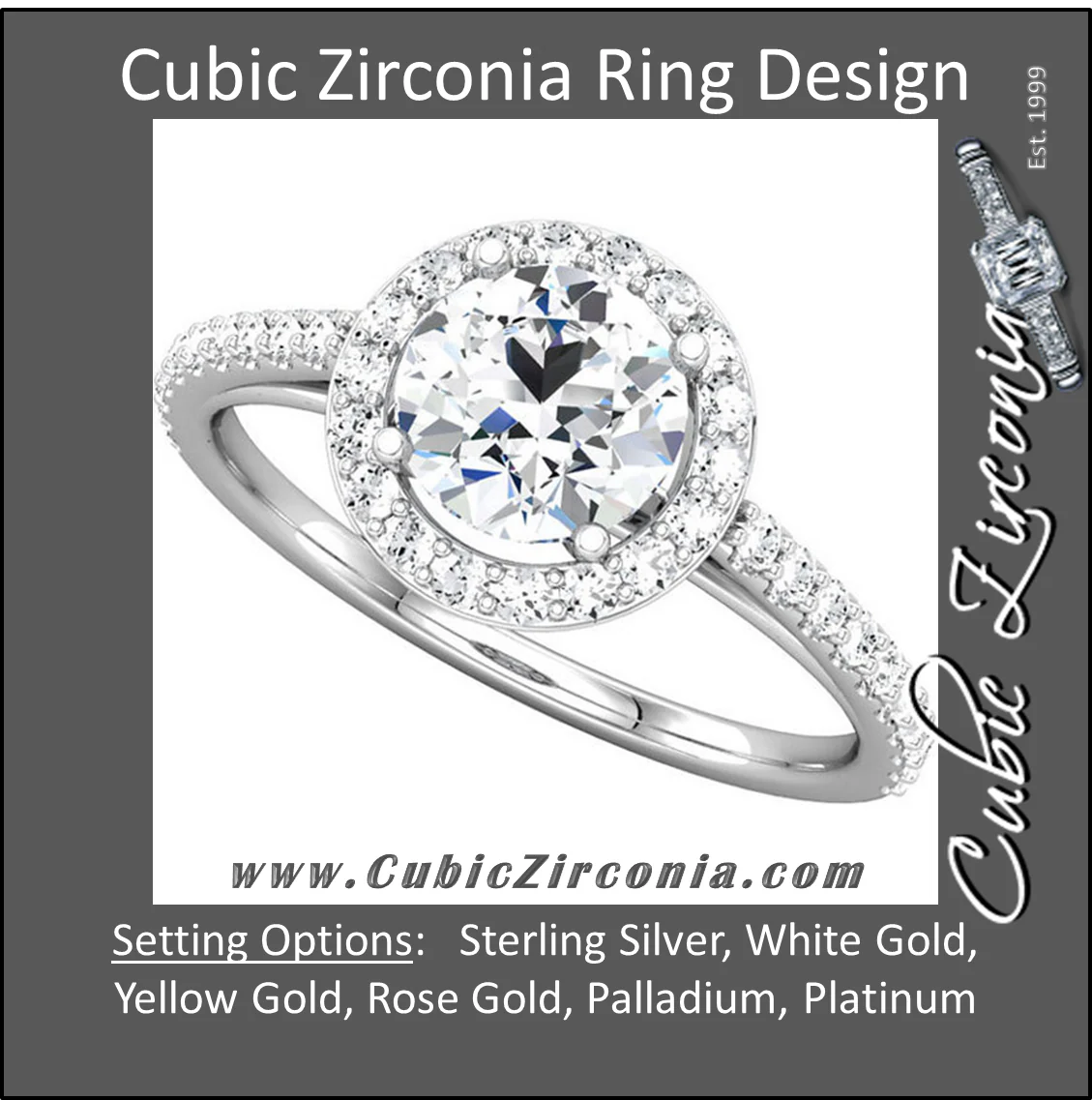 Cubic Zirconia Engagement Ring- The Teresa Ava (0.5-2.5 Carat Round Halo-Style with Pave Band) - Image 2