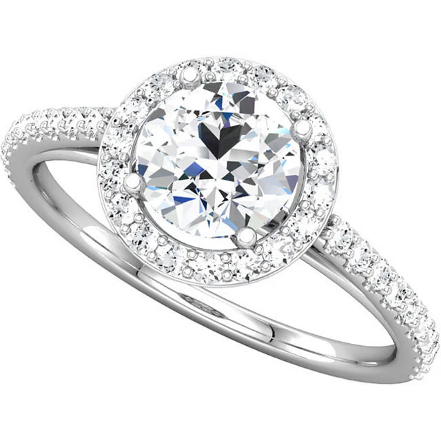 Cubic Zirconia Engagement Ring- The Teresa Ava (0.5-2.5 Carat Round Halo-Style with Pave Band) - Image 3