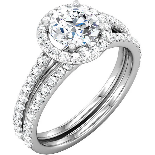 Cubic Zirconia Engagement Ring- The Teresa Ava (0.5-2.5 Carat Round Halo-Style with Pave Band) - Image 6