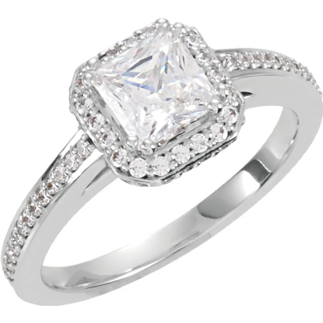 Cubic Zirconia Engagement Ring- The Tina Marie (Princess-Cut Halo-Style with Pave Band) - Image 3