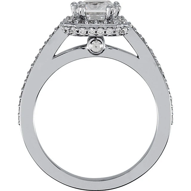 Cubic Zirconia Engagement Ring- The Tina Marie (Princess-Cut Halo-Style with Pave Band) - Image 4