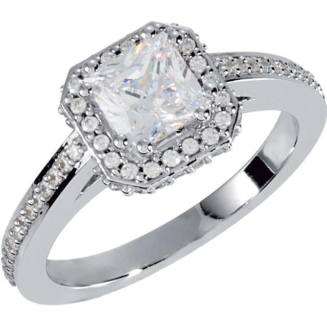 Cubic Zirconia Engagement Ring- The Tina Marie (Princess-Cut Halo-Style with Pave Band) - Image 5