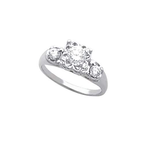 Cubic Zirconia Engagement Ring- The Vania (Floral Round Cut 3-stone) - Image 4