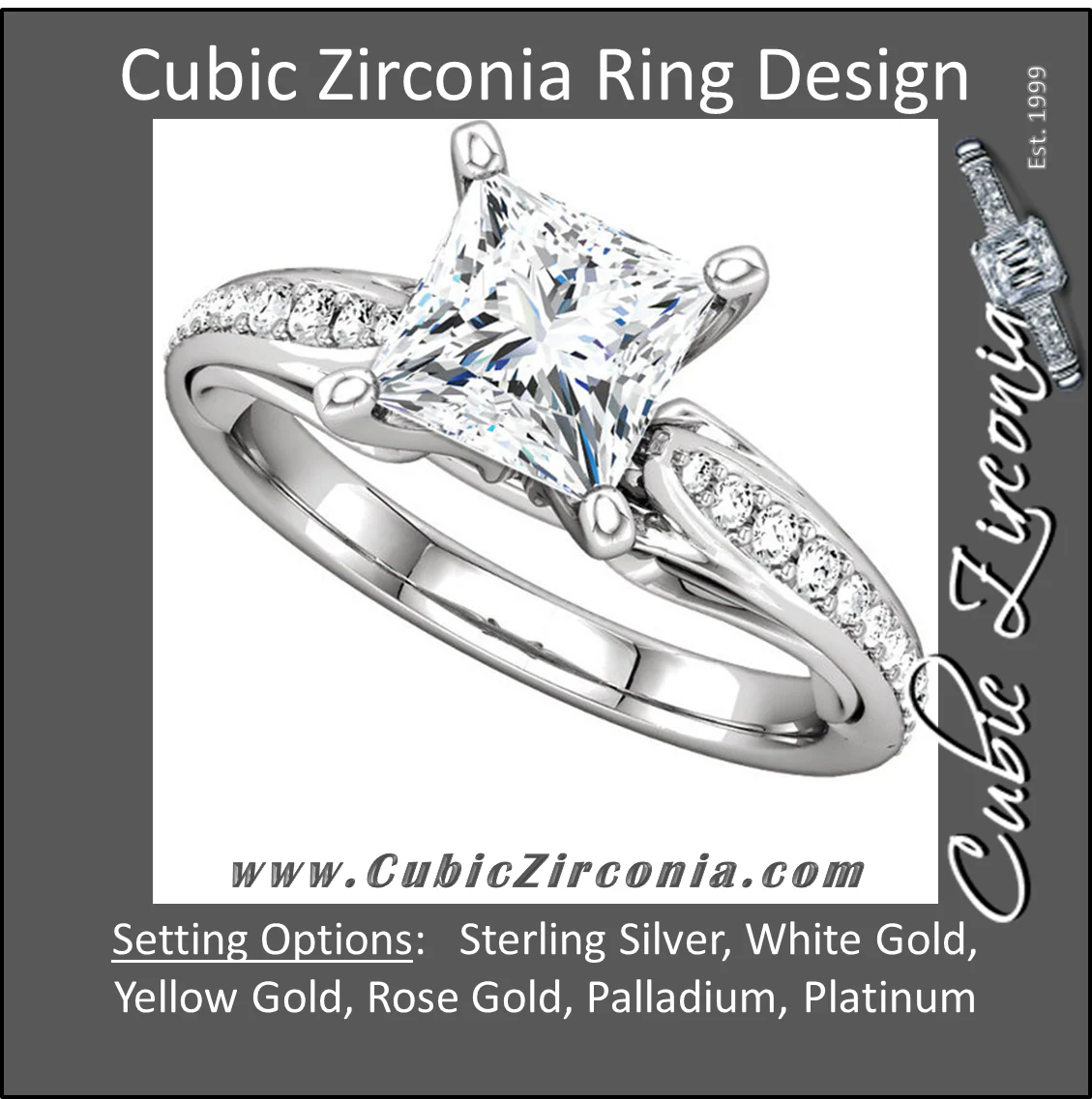 Cubic Zirconia Engagement Ring- The Wendy (0.5-2.0 Carat Princess-Cut Dual Teardrop Setting with Pave Band) - Image 2