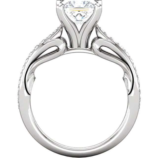 Cubic Zirconia Engagement Ring- The Wendy (0.5-2.0 Carat Princess-Cut Dual Teardrop Setting with Pave Band) - Image 4