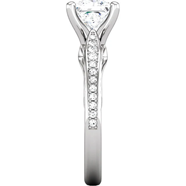 Cubic Zirconia Engagement Ring- The Wendy (0.5-2.0 Carat Princess-Cut Dual Teardrop Setting with Pave Band) - Image 5