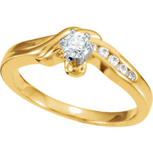 Cubic Zirconia Engagement Ring- The Xena (6-stone with Round Channel Hand-Engraved Band) - Image 4