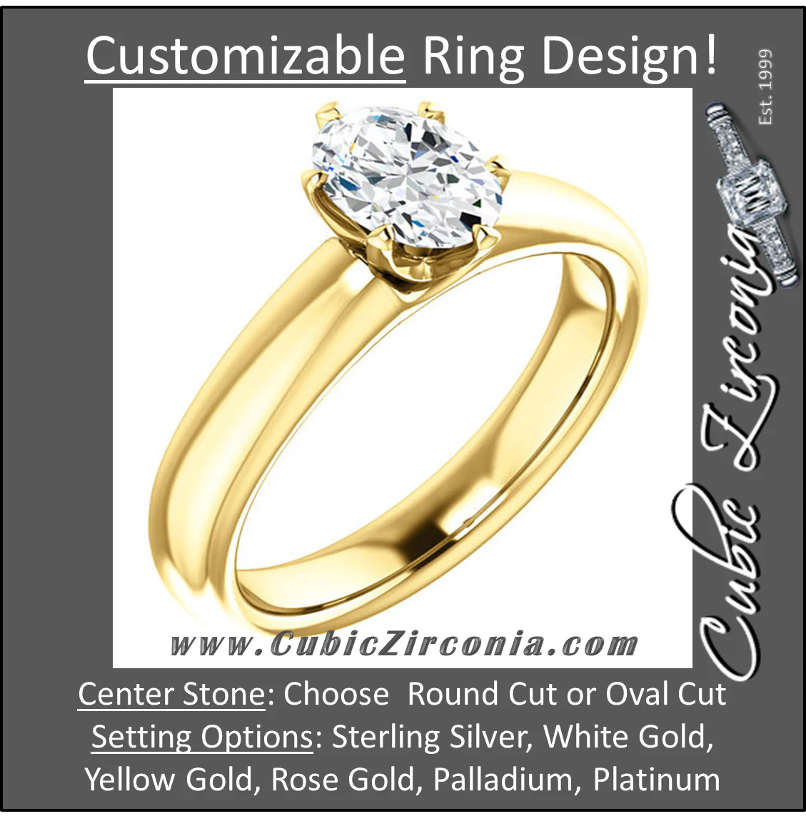Cubic Zirconia Engagement Ring- The Leah (6 Prong Stackable Solitaire: Round-Cut or Oval-Cut) - Image 3