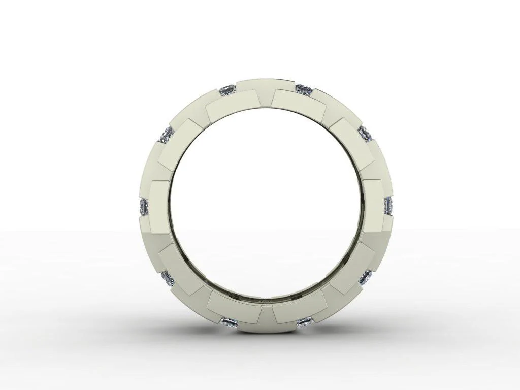 Cubic Zirconia Men’s Wedding Band – Square Link Design with Square Channel and Bezel Stones - Image 3