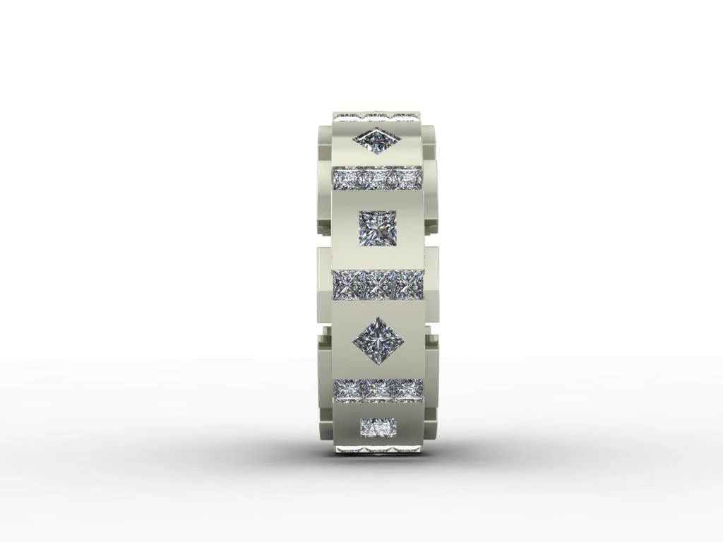 Cubic Zirconia Men’s Wedding Band – Square Link Design with Square Channel and Bezel Stones - Image 4