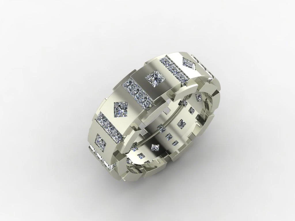 Cubic Zirconia Men’s Wedding Band – Square Link Design with Square Channel and Bezel Stones - Image 5