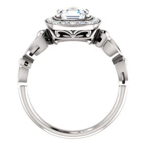 Cubic Zirconia Engagement Ring- The Deb (Customizable Asscher Cut Design with Large Halo, Fleur-de-lis Trellis and Bubbled Infinity Band) - Image 3