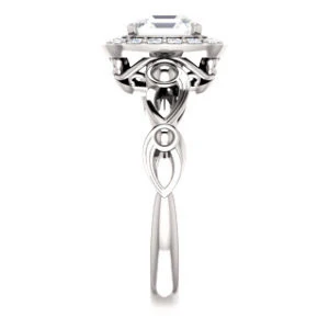 Cubic Zirconia Engagement Ring- The Deb (Customizable Asscher Cut Design with Large Halo, Fleur-de-lis Trellis and Bubbled Infinity Band) - Image 5