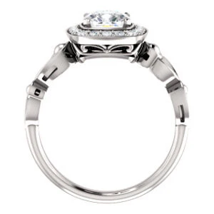 Cubic Zirconia Engagement Ring- The Deb (Customizable Cushion Cut Design with Large Halo, Fleur-de-lis Trellis and Bubbled Infinity Band) - Image 3