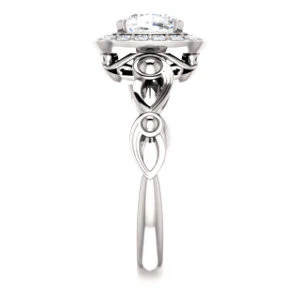 Cubic Zirconia Engagement Ring- The Deb (Customizable Cushion Cut Design with Large Halo, Fleur-de-lis Trellis and Bubbled Infinity Band) - Image 5