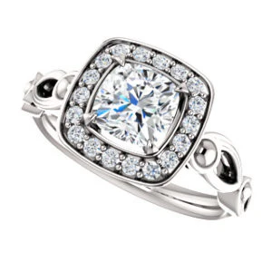 Cubic Zirconia Engagement Ring- The Deb (Customizable Cushion Cut Design with Large Halo, Fleur-de-lis Trellis and Bubbled Infinity Band) - Image 6