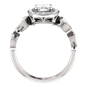 Cubic Zirconia Engagement Ring- The Deb (Customizable Emerald Cut Design with Large Halo, Fleur-de-lis Trellis and Bubbled Infinity Band) - Image 3