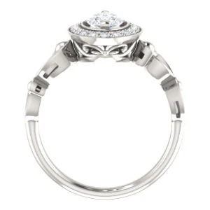 Cubic Zirconia Engagement Ring- The Deb (Customizable Marquise Cut Design with Large Halo, Fleur-de-lis Trellis and Bubbled Infinity Band) - Image 3