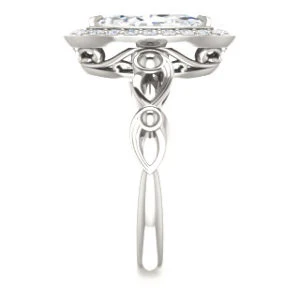 Cubic Zirconia Engagement Ring- The Deb (Customizable Marquise Cut Design with Large Halo, Fleur-de-lis Trellis and Bubbled Infinity Band) - Image 5
