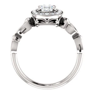Cubic Zirconia Engagement Ring- The Deb (Customizable Oval Cut Design with Large Halo, Fleur-de-lis Trellis and Bubbled Infinity Band) - Image 3