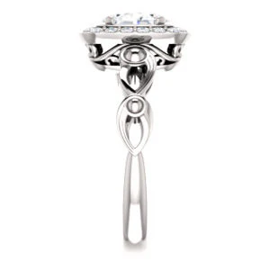 Cubic Zirconia Engagement Ring- The Deb (Customizable Oval Cut Design with Large Halo, Fleur-de-lis Trellis and Bubbled Infinity Band) - Image 5