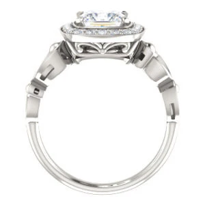 Cubic Zirconia Engagement Ring- The Deb (Customizable Princess Cut Design with Large Halo, Fleur-de-lis Trellis and Bubbled Infinity Band) - Image 3