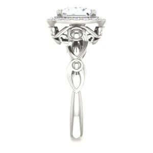 Cubic Zirconia Engagement Ring- The Deb (Customizable Princess Cut Design with Large Halo, Fleur-de-lis Trellis and Bubbled Infinity Band) - Image 5
