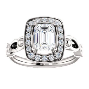 Cubic Zirconia Engagement Ring- The Deb (Customizable Radiant Cut Design with Large Halo, Fleur-de-lis Trellis and Bubbled Infinity Band) - Image 4