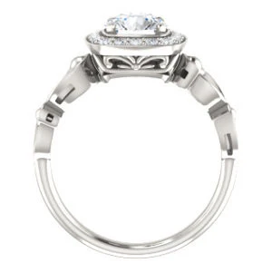 Cubic Zirconia Engagement Ring- The Deb (Customizable Round Cut Design with Large Halo, Fleur-de-lis Trellis and Bubbled Infinity Band) - Image 3