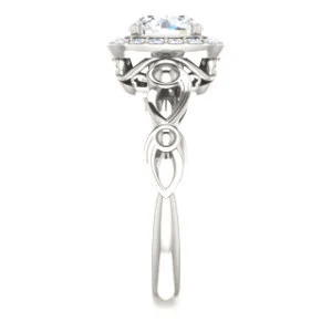 Cubic Zirconia Engagement Ring- The Deb (Customizable Round Cut Design with Large Halo, Fleur-de-lis Trellis and Bubbled Infinity Band) - Image 5