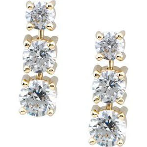 Cubic Zirconia Earrings- Customizable 3-Stone Graduated Round Cut Dangle Earring Set - Image 2