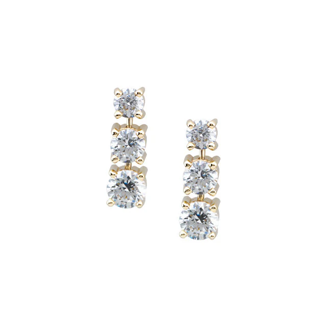 Cubic Zirconia Earrings- Customizable 3-Stone Graduated Round Cut Dangle Earring Set - Image 4