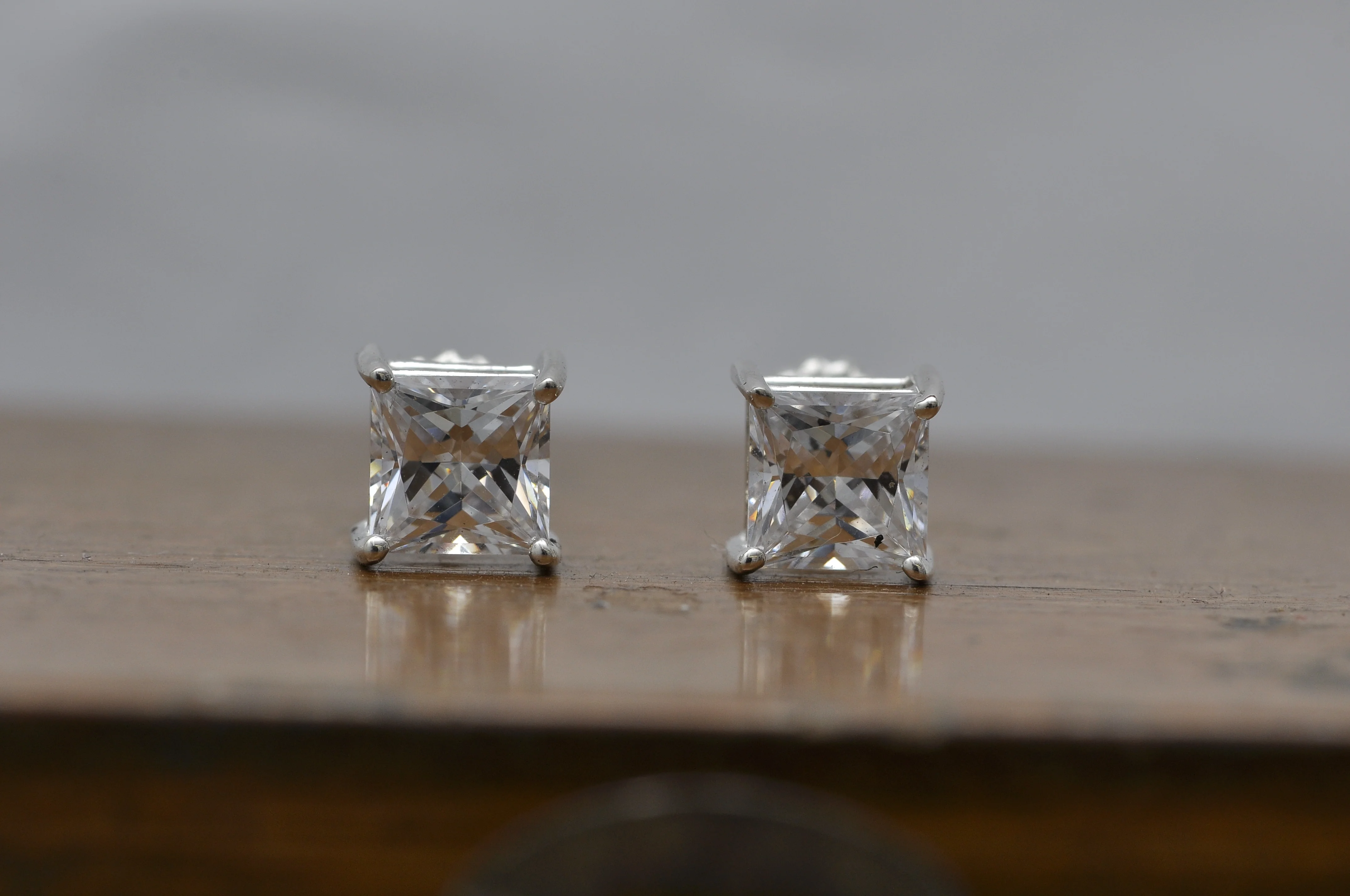 Cubic Zirconia Earrings- Customizable 4 Prong Princess CZ Stud Earring Set - Image 11