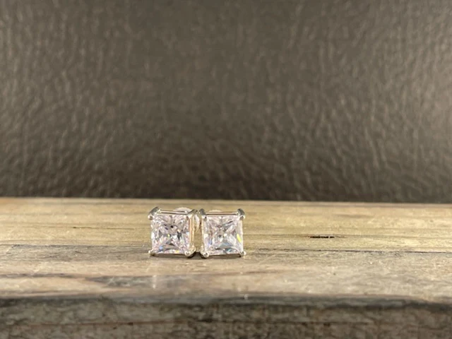 Cubic Zirconia Earrings- Customizable 4 Prong Princess CZ Stud Earring Set - Image 4