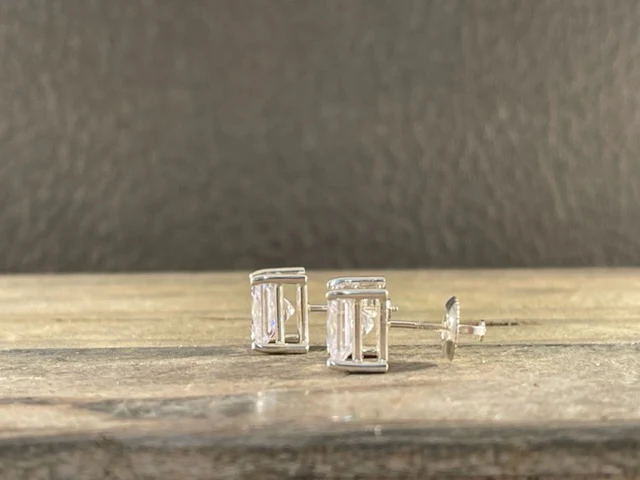 Cubic Zirconia Earrings- Customizable 4 Prong Princess CZ Stud Earring Set - Image 5