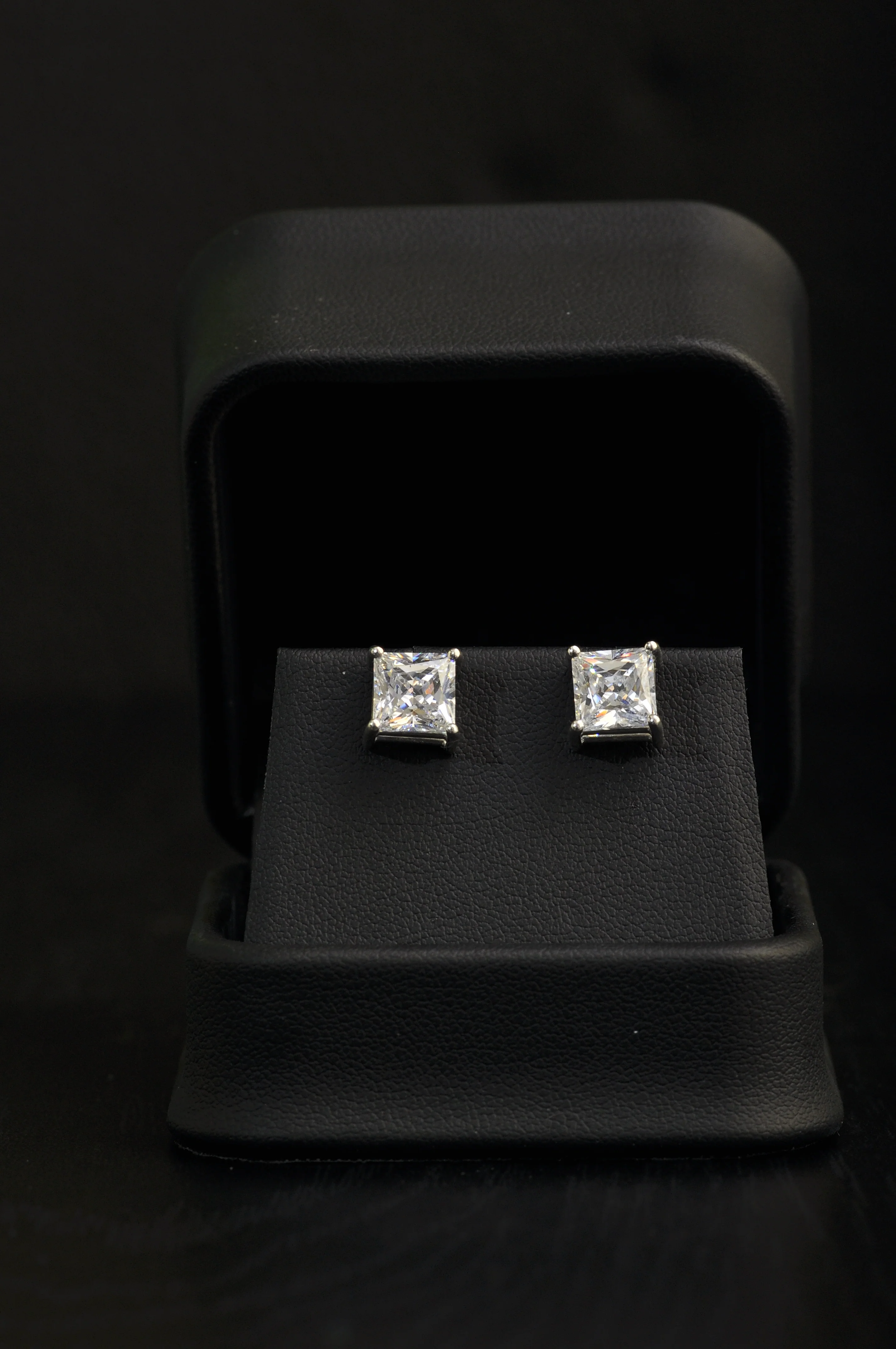 Cubic Zirconia Earrings- Customizable 4 Prong Princess CZ Stud Earring Set - Image 6