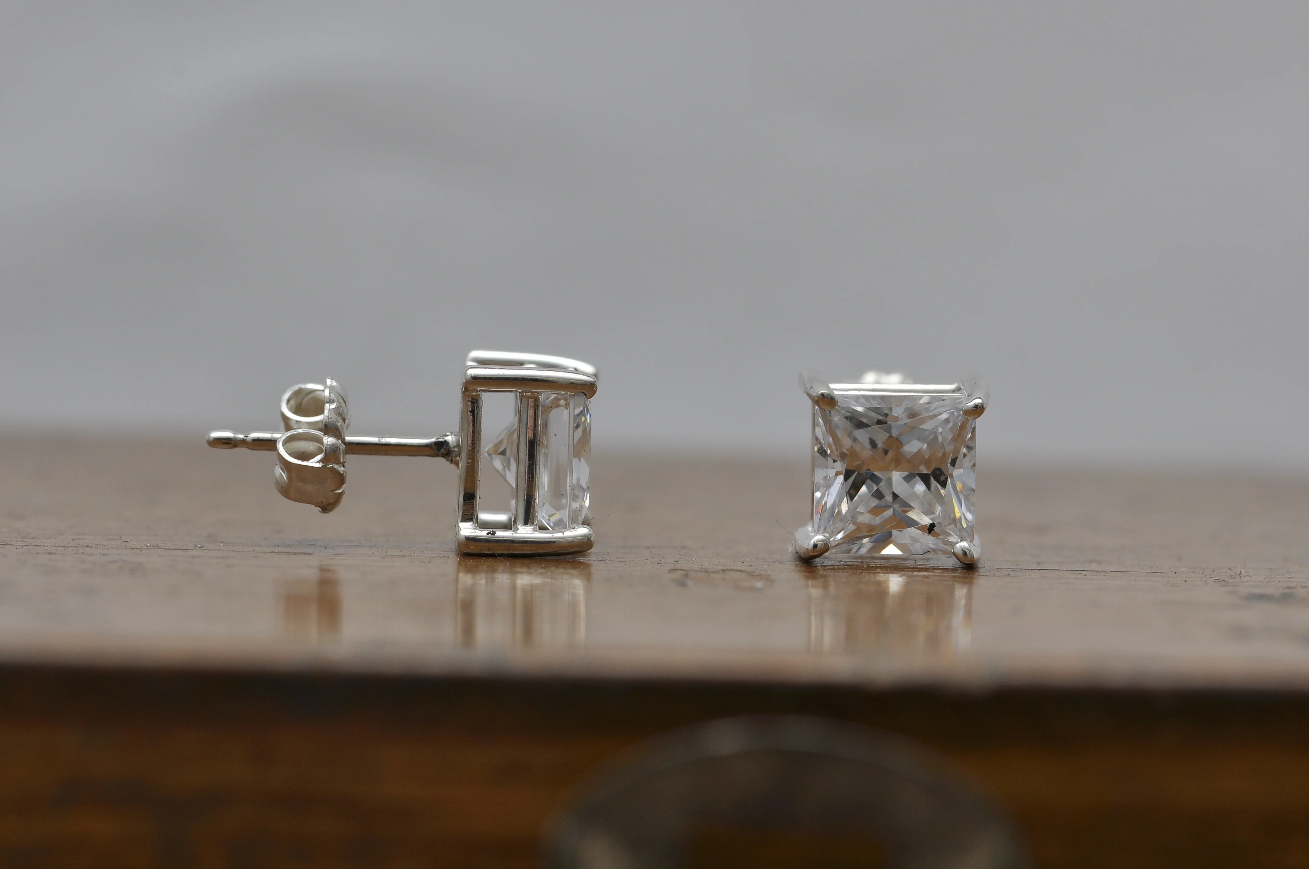 Cubic Zirconia Earrings- Customizable 4 Prong Princess CZ Stud Earring Set - Image 9