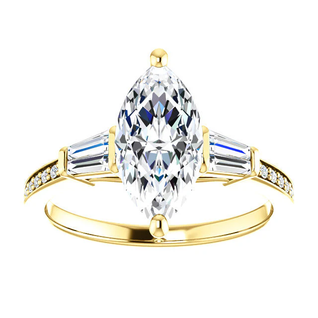 Cubic Zirconia Engagement Ring- The Elizabeth (Customizable Center with Baguette & Pave) - Image 11