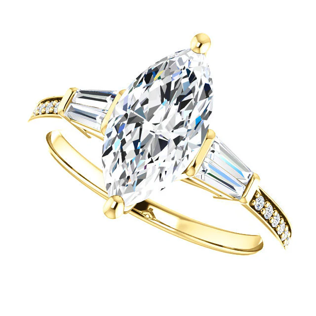 Cubic Zirconia Engagement Ring- The Elizabeth (Customizable Center with Baguette & Pave) - Image 12