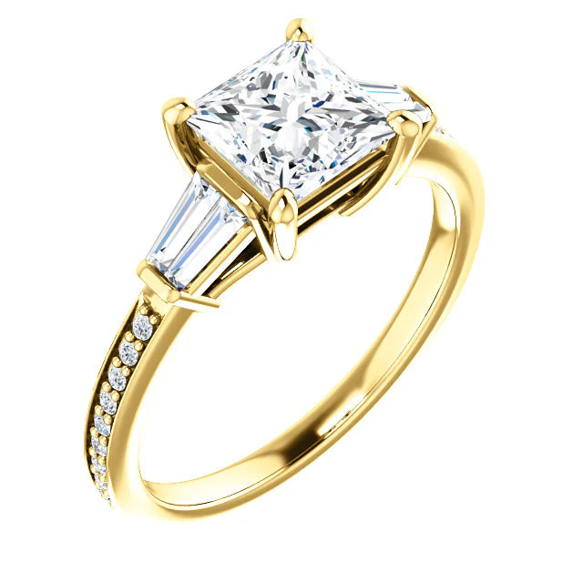 Cubic Zirconia Engagement Ring- The Elizabeth (Customizable Center with Baguette & Pave) - Image 13